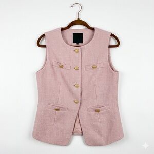 Mina Self Pink Tweed Vest Gold Button Textured Blazer Waistcoat Mauve Medium